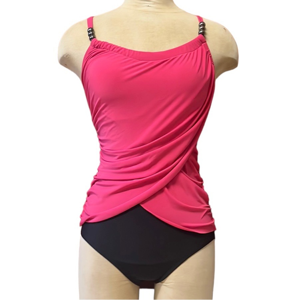 Aqua Green Swimsuit Pink Black One Piece Ruching S Small New